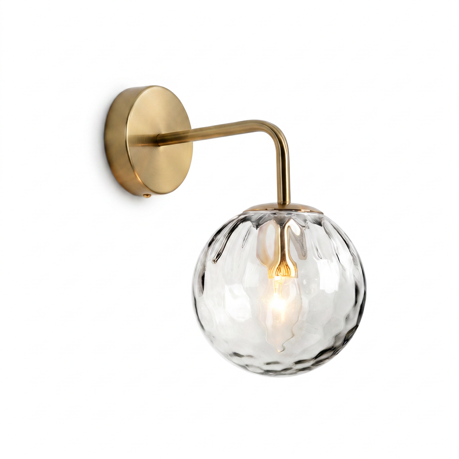 Rippled Glass Globe Wall Sconce Brass Finish
