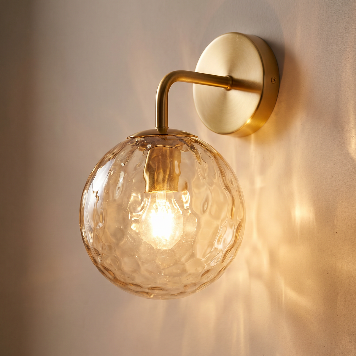 Rippled Glass Globe Wall Sconce Brass Finish