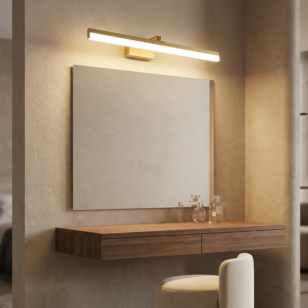LED Vanity Mirror Light Brass Finish Bathroom Wall Lamp