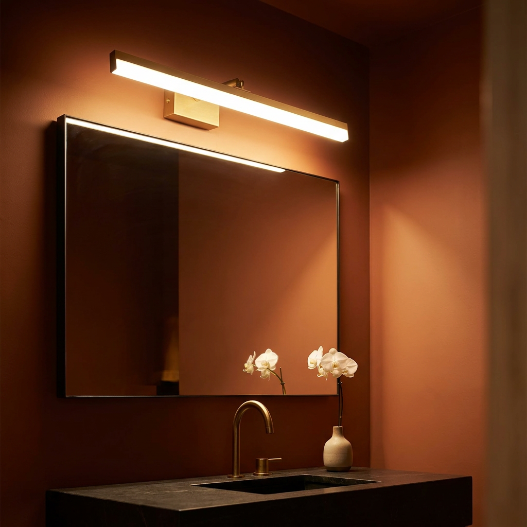 LED Vanity Mirror Light Brass Finish Bathroom Wall Lamp
